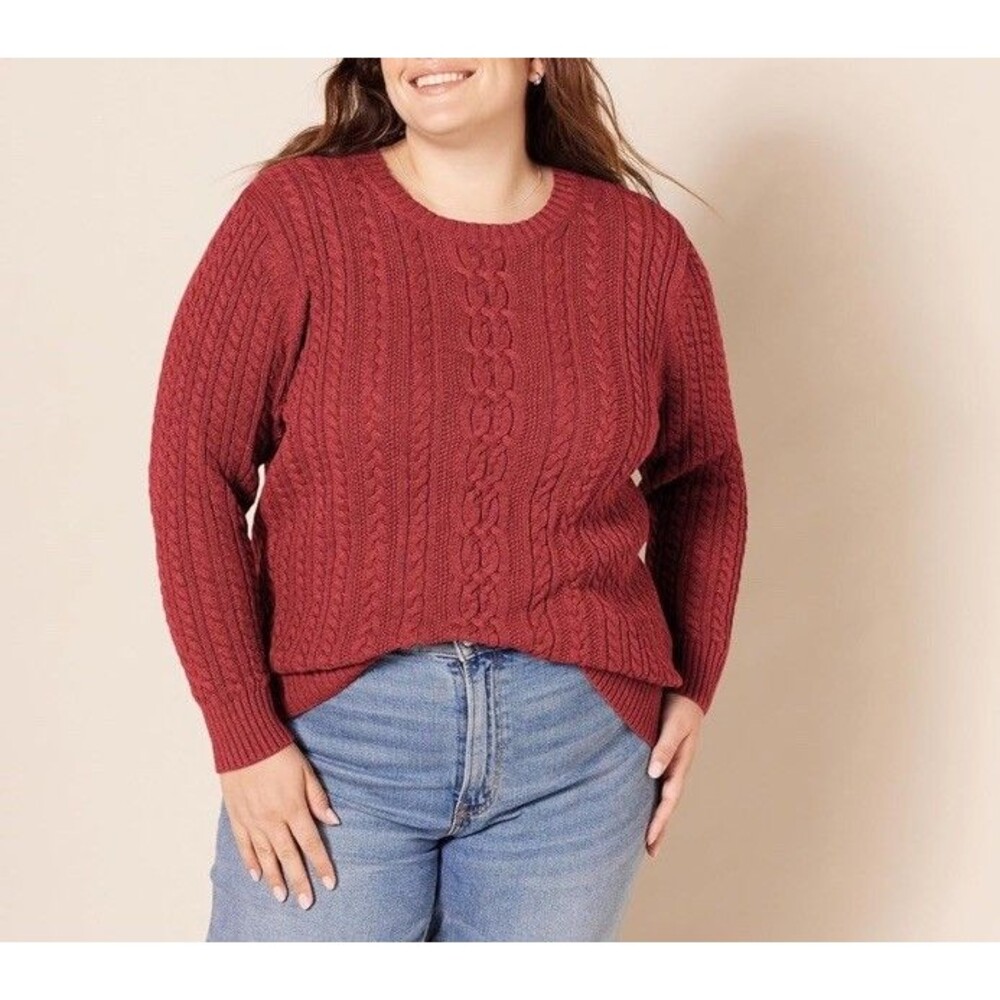 Amazon Essentials Womens Fisherman Cable Long-Sleeve Crewneck Sweater 4XL Dk Red